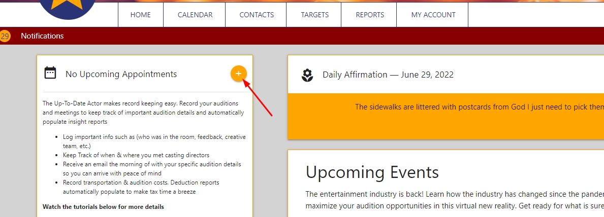 Adding Auditions And Meetings From Dashboard